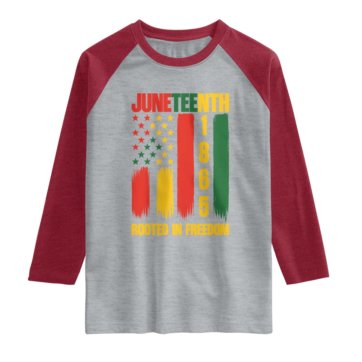 Juneteenth 1865 Freedom Pride Raglan Shirt African American Heritage Graphic TS12 Heather Gray Heather Red Print Your Wear