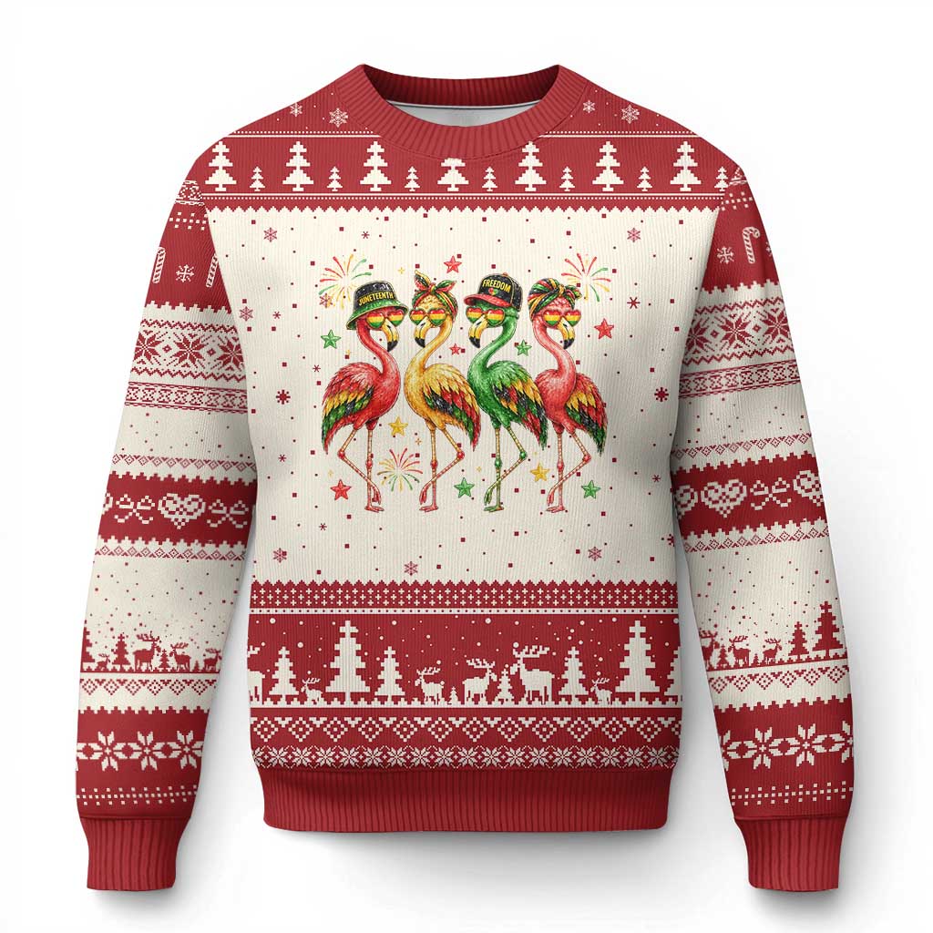 Funny Juneteenth Flamingos Squad Ugly Christmas Sweater African American Heritage TS12 Beige Red Print Your Wear