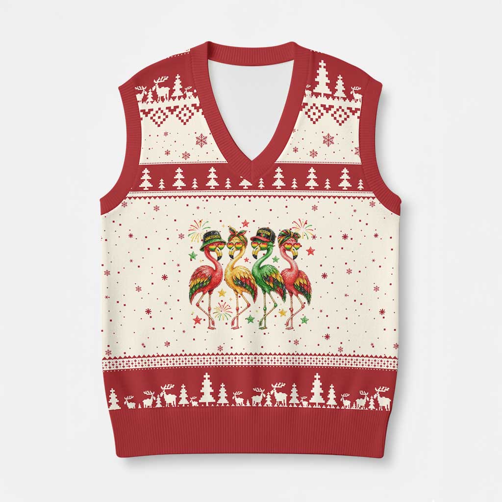 Funny Juneteenth Flamingos Squad V-Neck Knit Sweater Vest African American Heritage