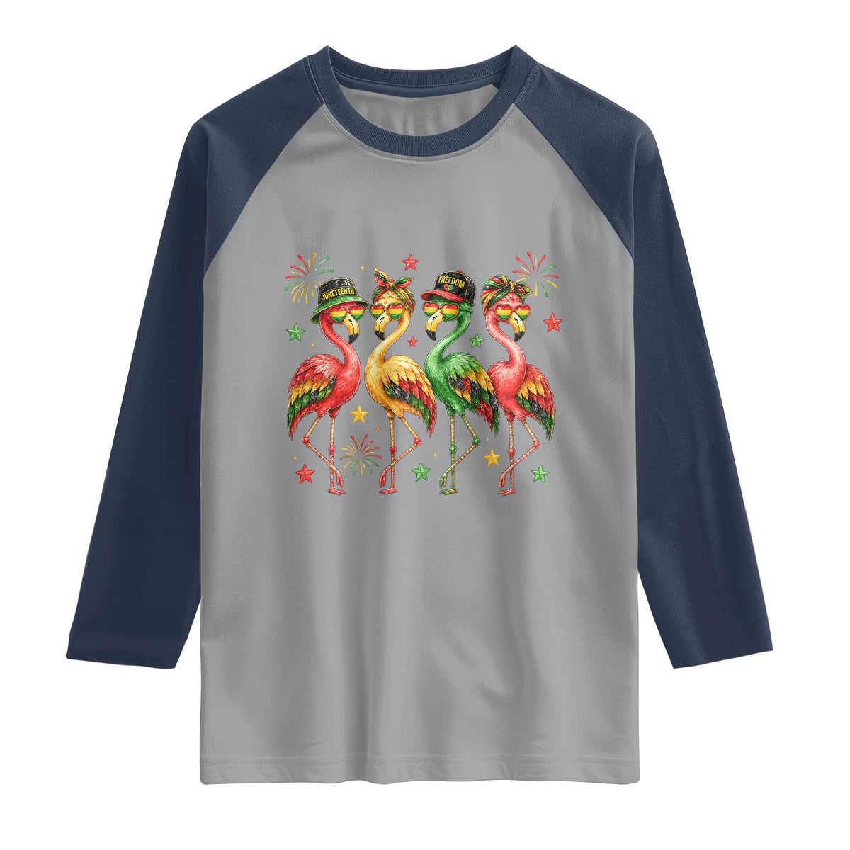 Funny Juneteenth Flamingos Squad Raglan Shirt African American Heritage TS12 Sport Gray Navy Print Your Wear
