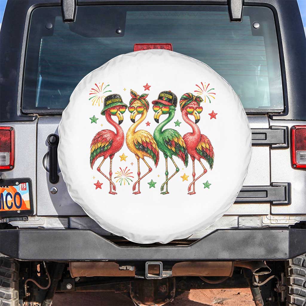 Funny Juneteenth Flamingos Squad Spare Tire Cover African American Heritage TS12 No hole White Print Your Wear