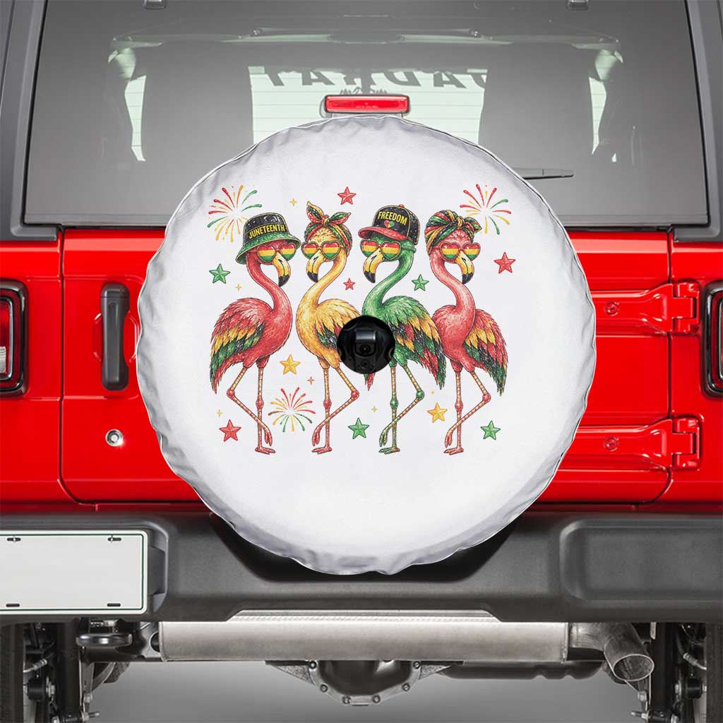 Funny Juneteenth Flamingos Squad Spare Tire Cover African American Heritage TS12 White Print Your Wear
