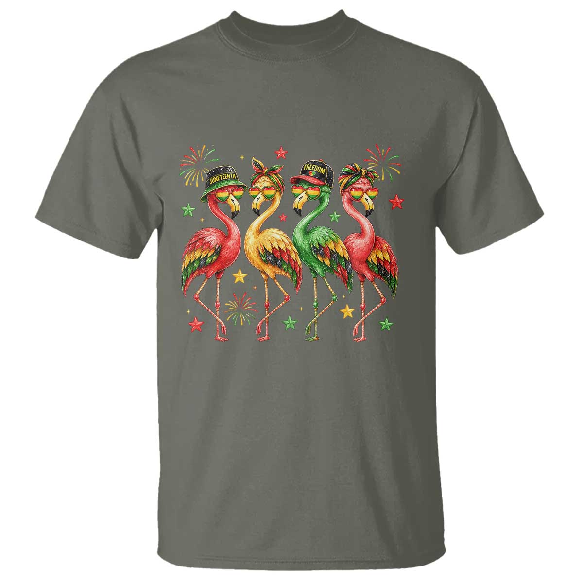 Funny Juneteenth Flamingos Squad T Shirt African American Heritage TS12 Military Green Print Your Wear