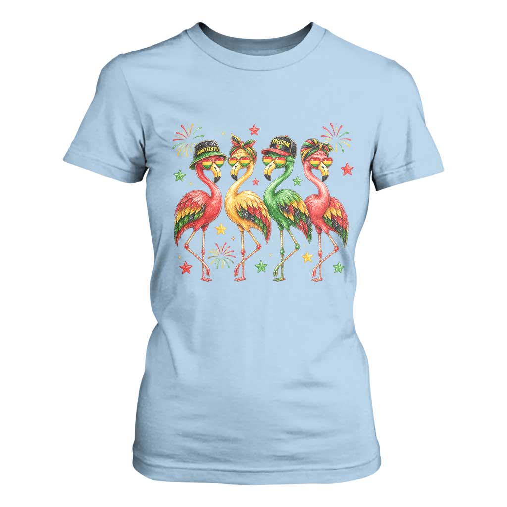 Funny Juneteenth Flamingos Squad T Shirt For Women African American Heritage TS12 Light Blue Print Your Wear