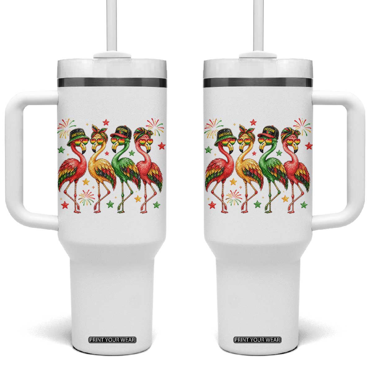 Funny Juneteenth Flamingos Squad Tumbler With Handle African American Heritage TS12 One Size: 40 oz White Print Your Wear