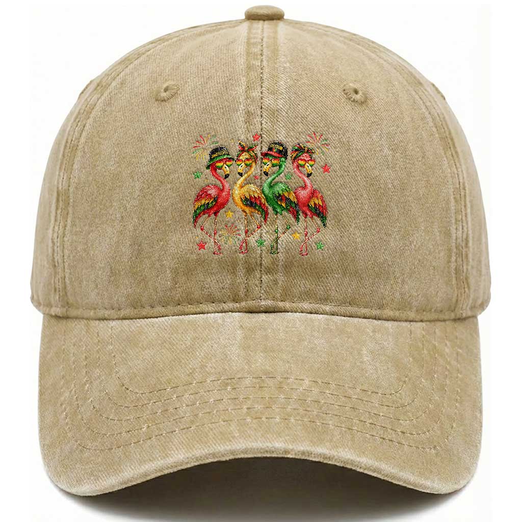 Funny Juneteenth Flamingos Squad Washed Cotton Baseball Cap African American Heritage TS12 Print Your Wear