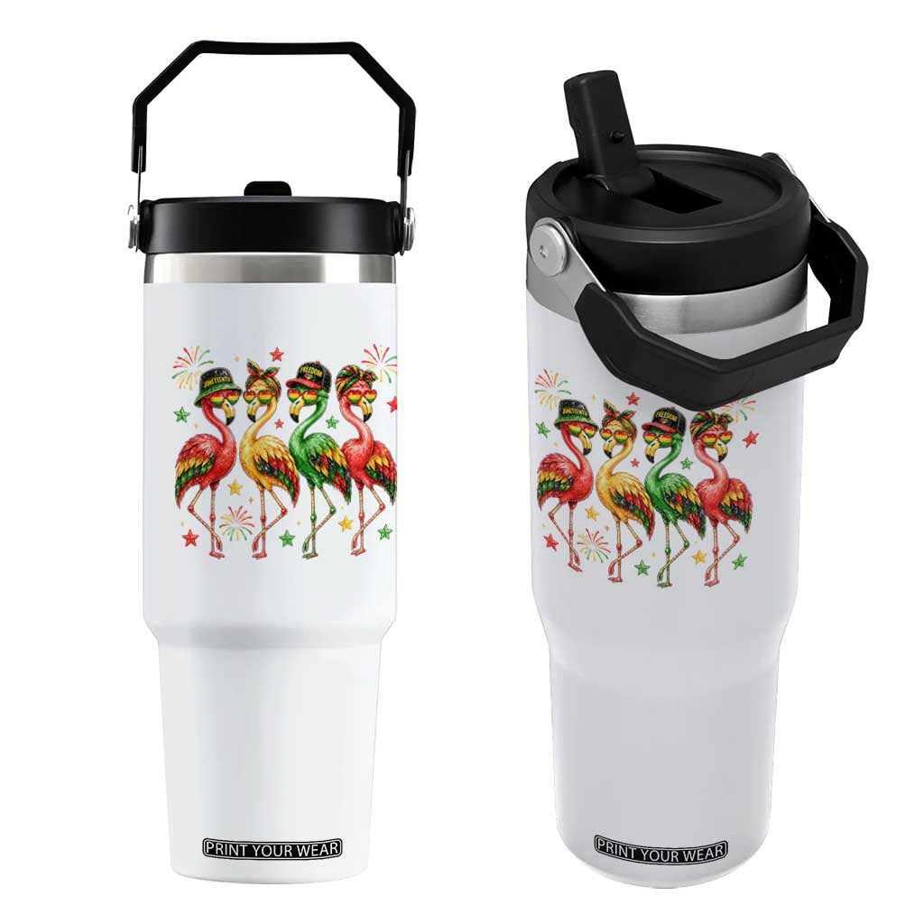 Funny Juneteenth Flamingos Squad Flip Straw Tumbler African American Heritage