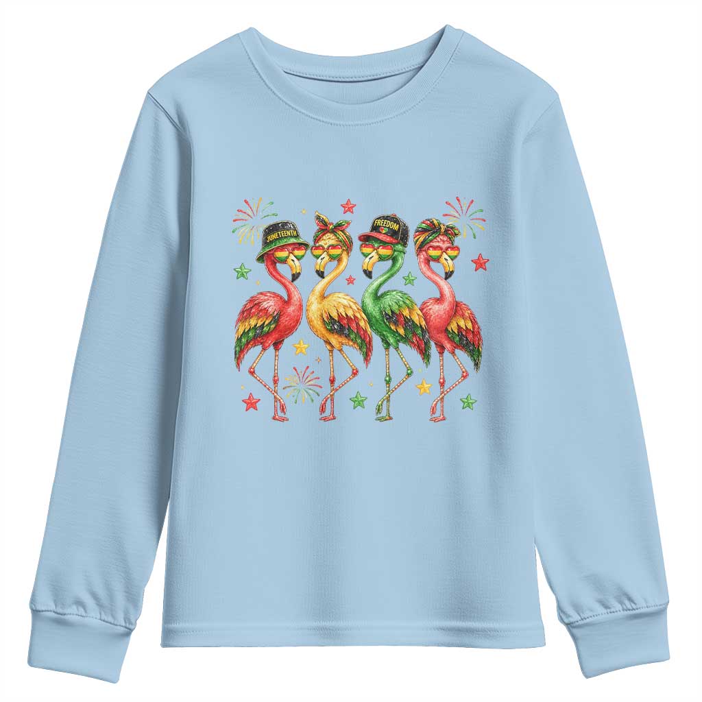 Funny Juneteenth Flamingos Squad Youth Sweatshirt African American Heritage TS12 Light Blue Print Your Wear