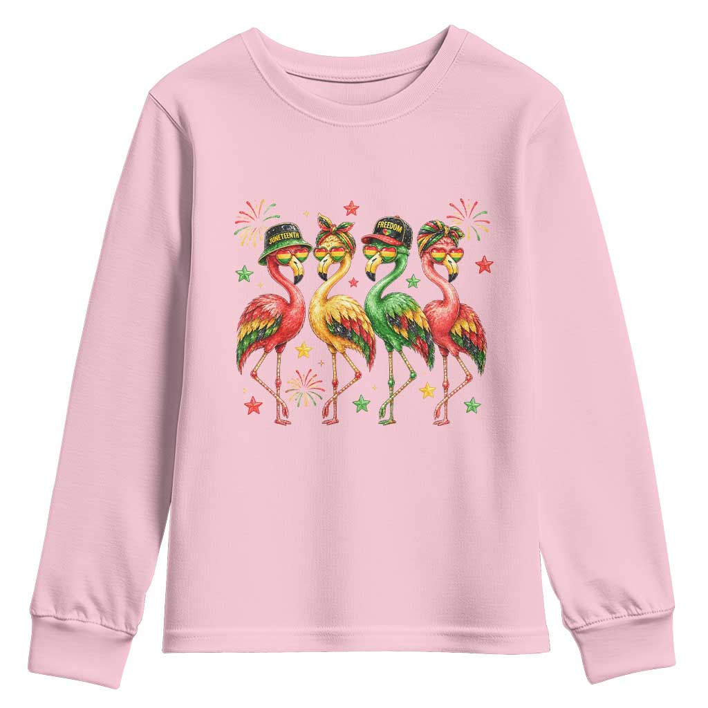 Funny Juneteenth Flamingos Squad Youth Sweatshirt African American Heritage TS12 Light Pink Print Your Wear