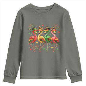 Funny Juneteenth Flamingos Squad Youth Sweatshirt African American Heritage TS12 Military Green Print Your Wear