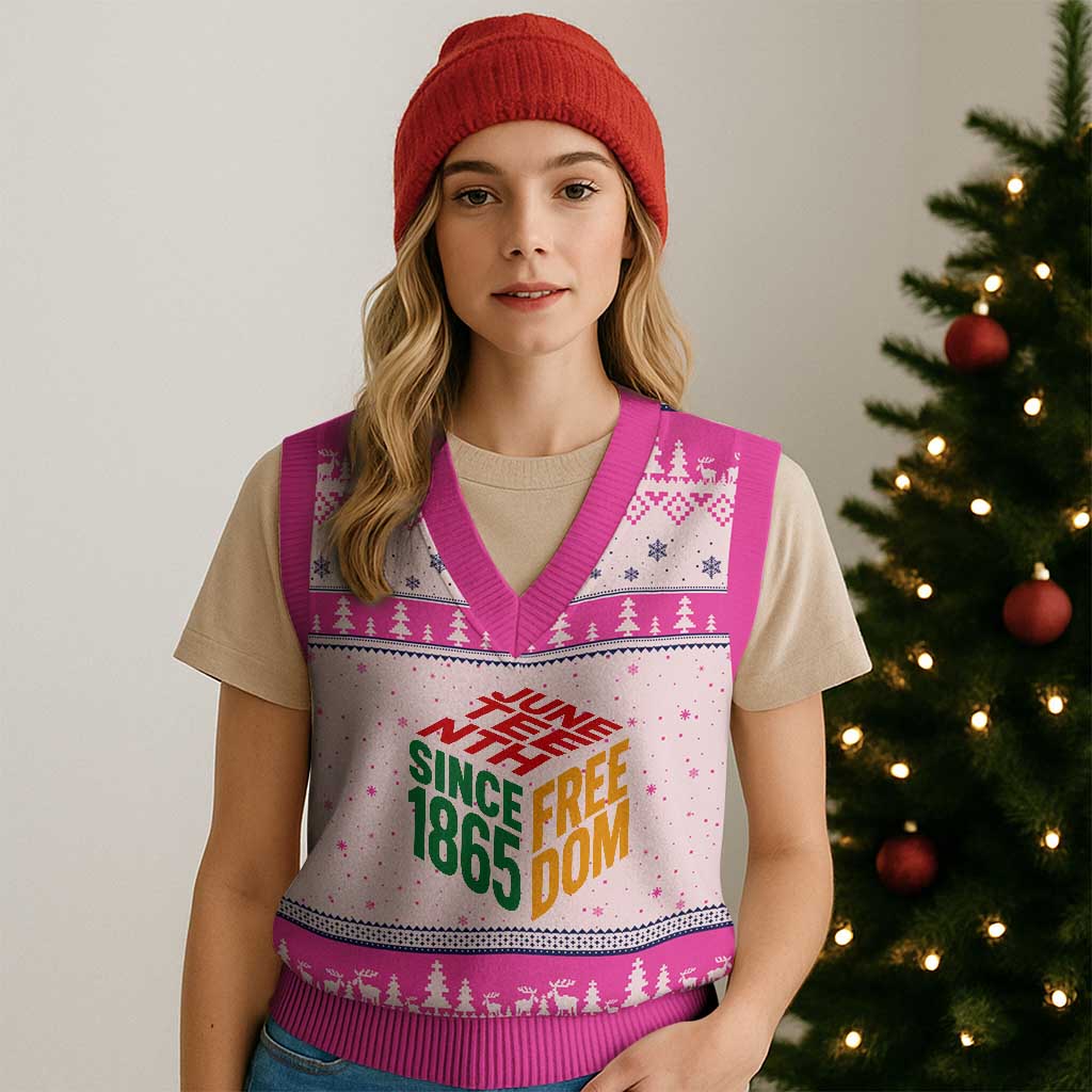 Juneteenth 1865 Freedom V-Neck Knit Sweater Vest African American Pride TS12 Hot Pink Print Your Wear