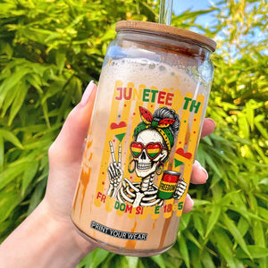 Skeleton Juneteenth Freedom Glass Can African American Pride Gift TS12 White Print Your Wear