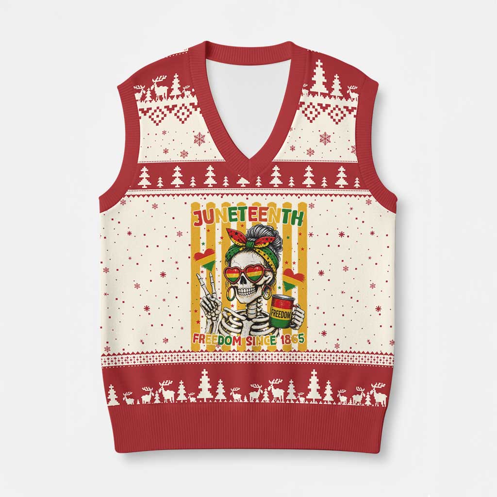 Skeleton Juneteenth Freedom V-Neck Knit Sweater Vest African American Pride Gift TS12 Beige Red Print Your Wear