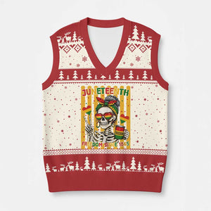 Skeleton Juneteenth Freedom V-Neck Knit Sweater Vest African American Pride Gift TS12 Beige Red Print Your Wear