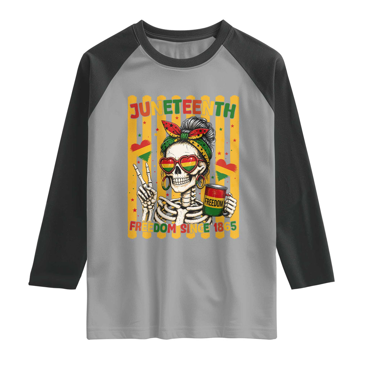 Skeleton Juneteenth Freedom Raglan Shirt African American Pride Gift TS12 Sport Gray Black Print Your Wear