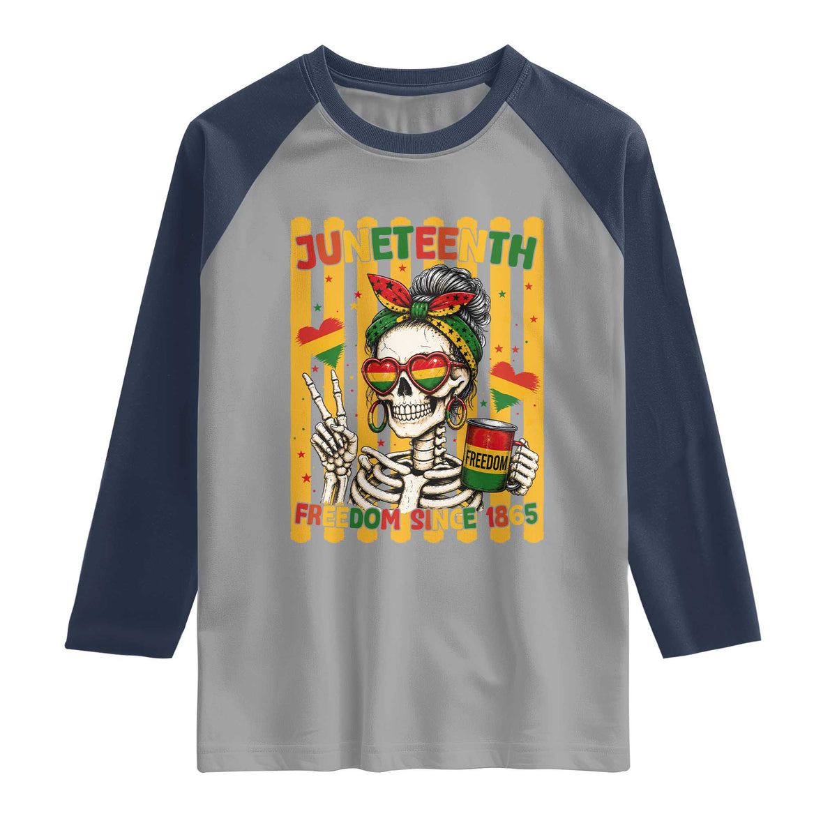 Skeleton Juneteenth Freedom Raglan Shirt African American Pride Gift TS12 Sport Gray Navy Print Your Wear