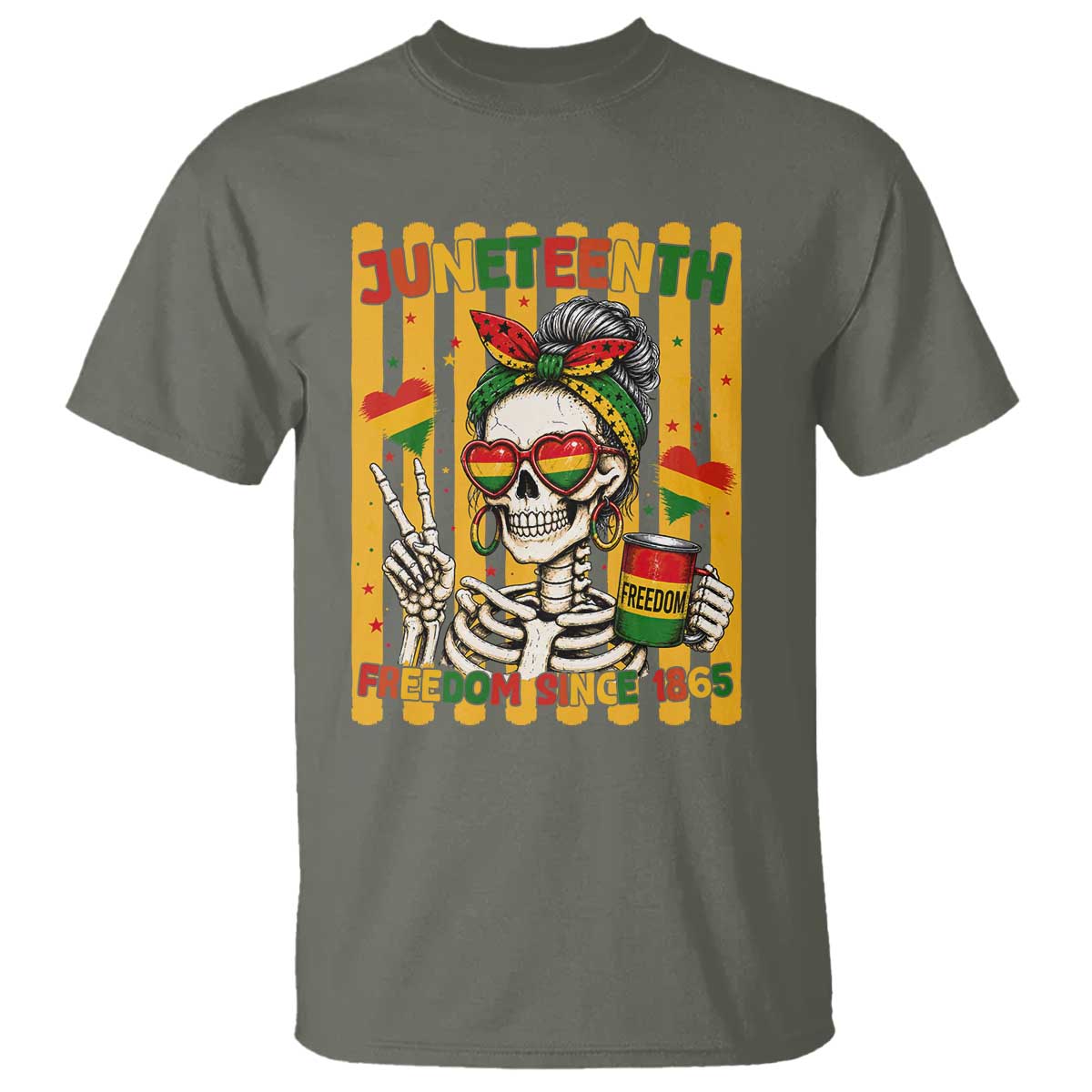 Skeleton Juneteenth Freedom T Shirt African American Pride Gift TS12 Military Green Print Your Wear
