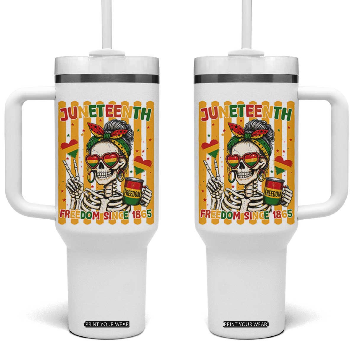 Skeleton Juneteenth Freedom Tumbler With Handle African American Pride Gift