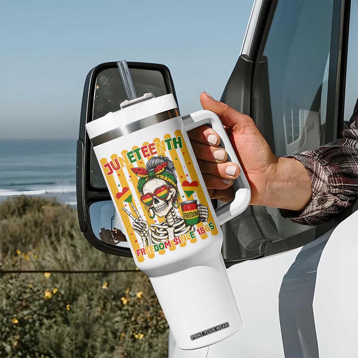 Skeleton Juneteenth Freedom Tumbler With Handle African American Pride Gift