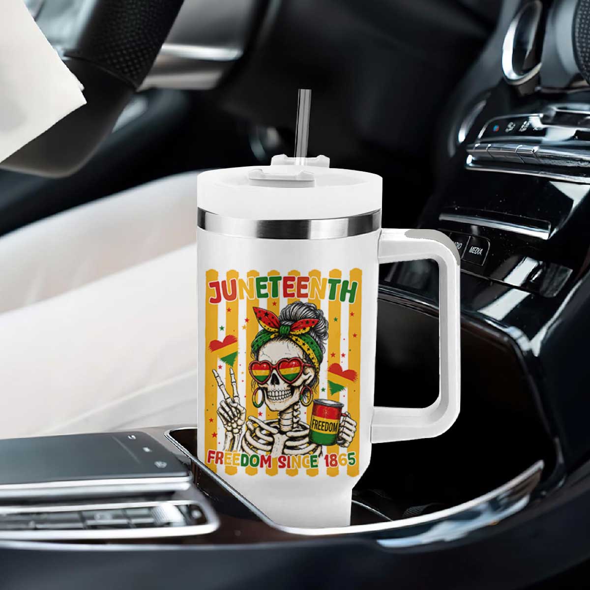 Skeleton Juneteenth Freedom Tumbler With Handle African American Pride Gift