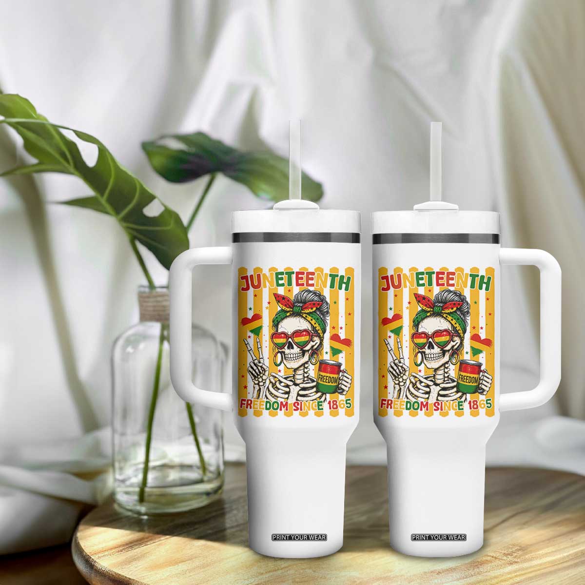 Skeleton Juneteenth Freedom Tumbler With Handle African American Pride Gift