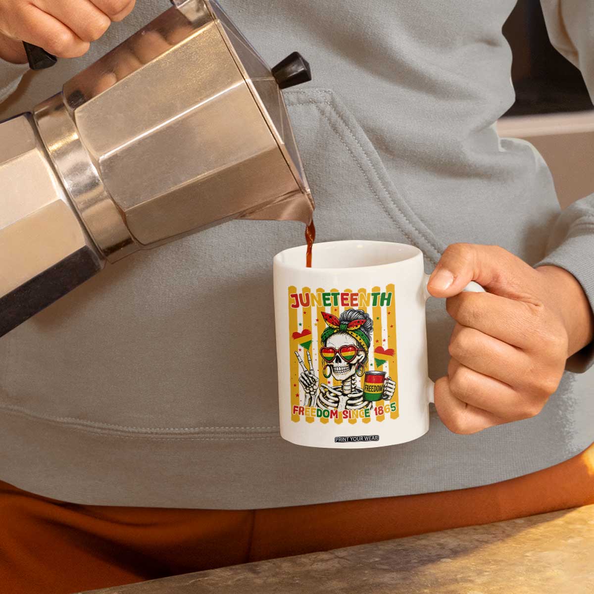 Skeleton Juneteenth Freedom Coffee Mug African American Pride Gift