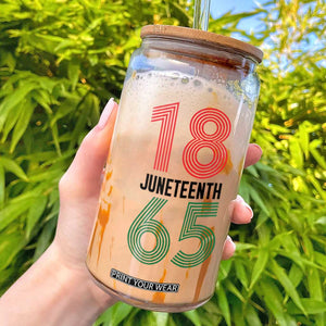 Vintage Juneteenth 1865 Glass Can Retro Striped Number Graphic