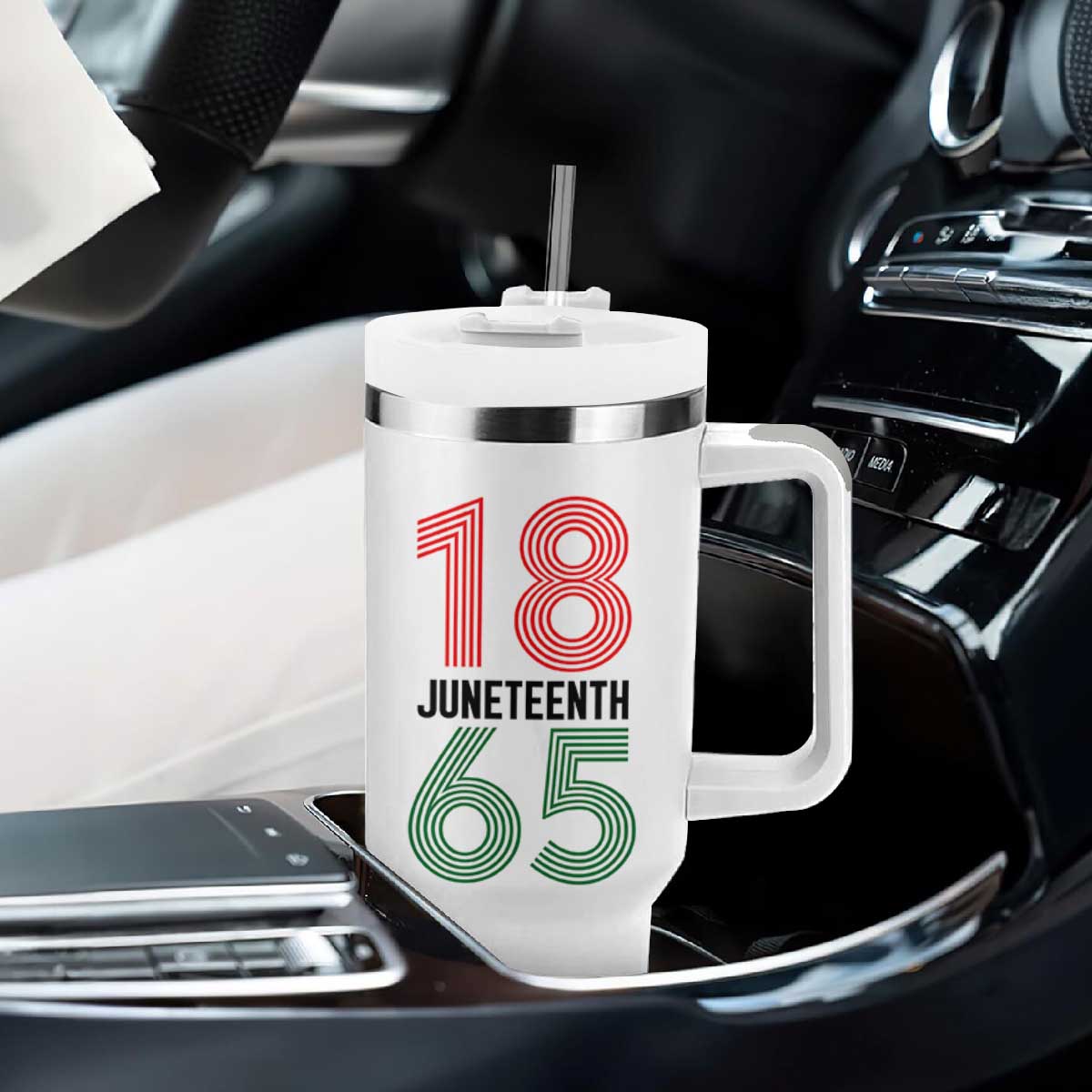 Vintage Juneteenth 1865 Tumbler With Handle Retro Striped Number Graphic