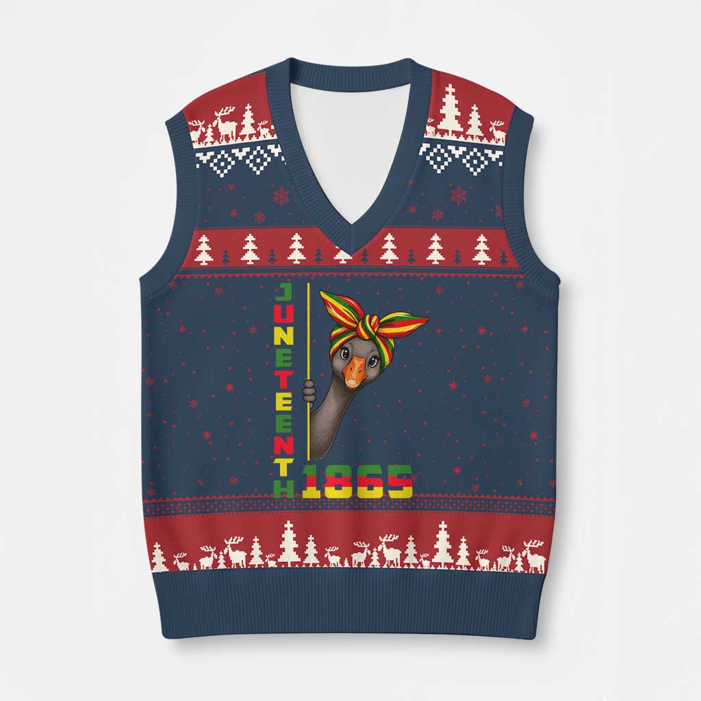 Funny Juneteenth Goose V-Neck Knit Sweater Vest African American Pride Gift TS12 Navy Red Print Your Wear