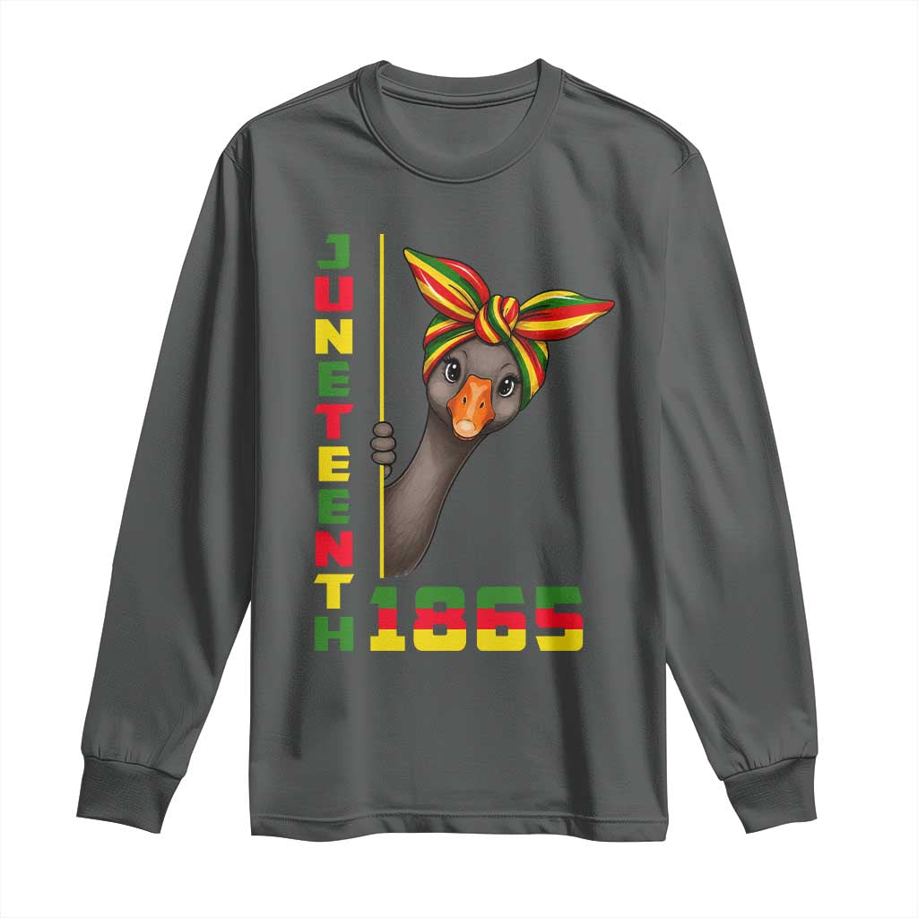 Funny Juneteenth Goose Long Sleeve Shirt African American Pride Gift TS12 Dark Heather Print Your Wear