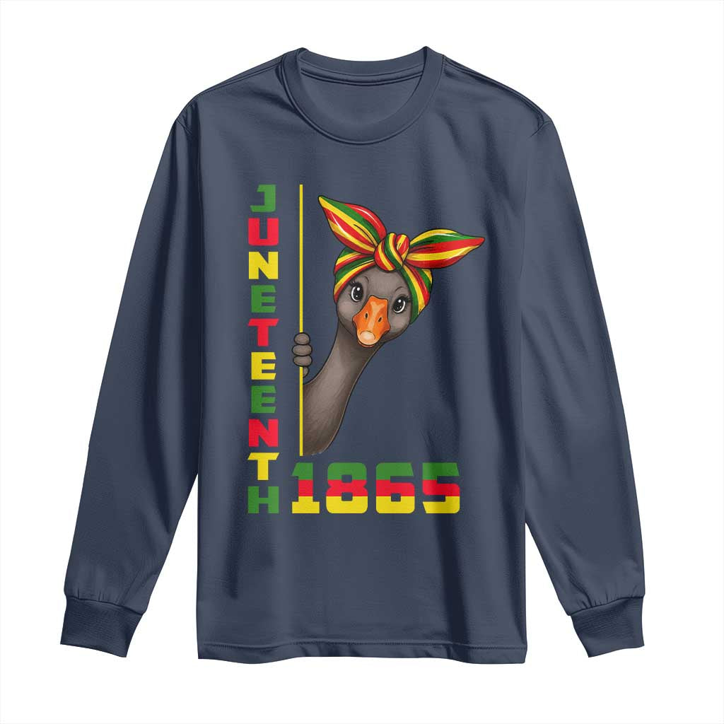 Funny Juneteenth Goose Long Sleeve Shirt African American Pride Gift TS12 Navy Print Your Wear