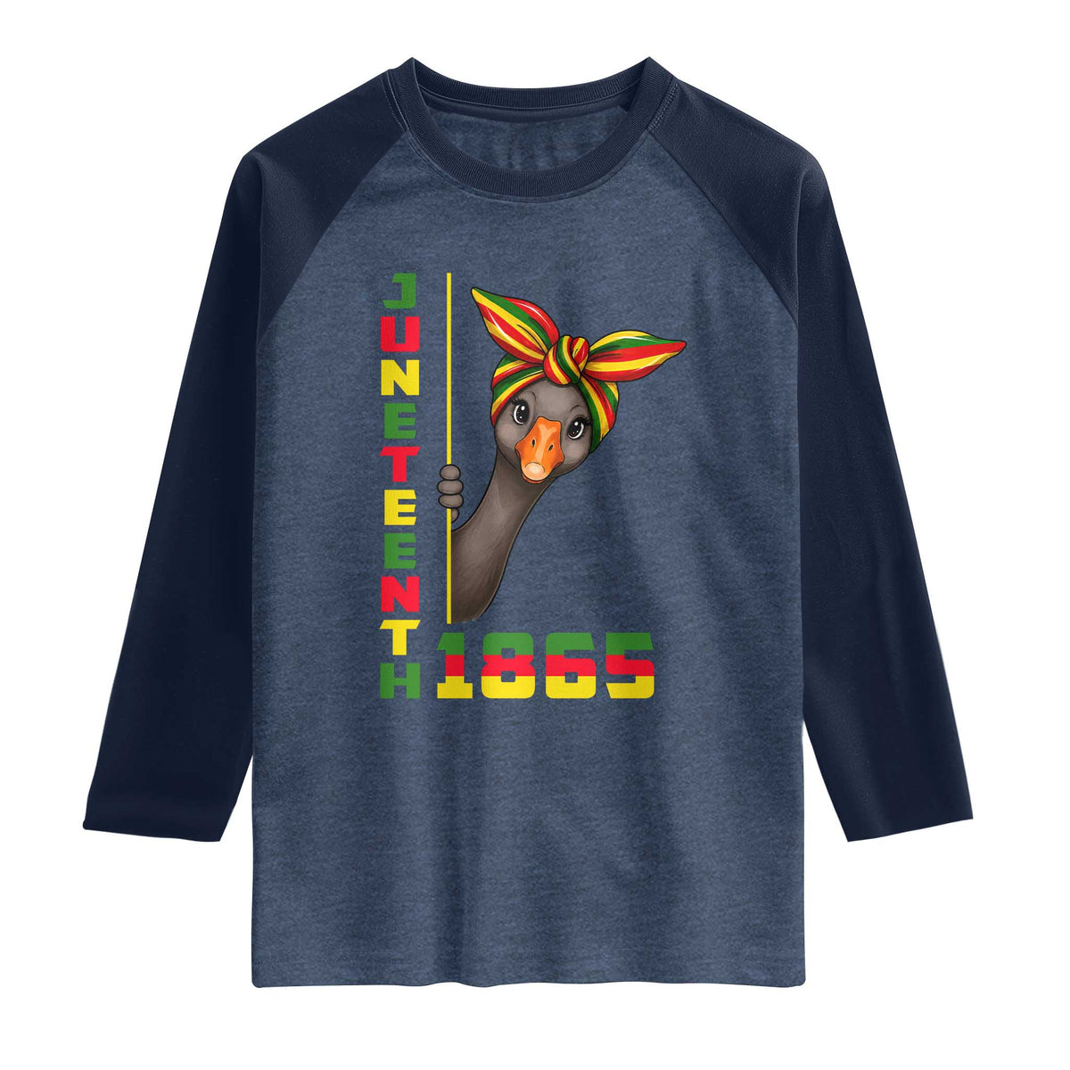 Funny Juneteenth Goose Raglan Shirt African American Pride Gift TS12 Heather Denim Navy Print Your Wear