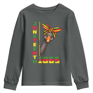 Funny Juneteenth Goose Youth Sweatshirt African American Pride Gift TS12 Dark Heather Print Your Wear