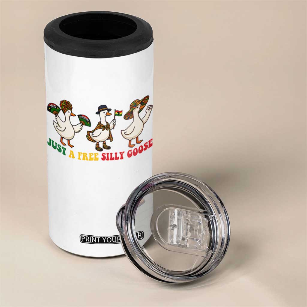 Funny Just A Free Silly Goose 4 in 1 Can Cooler Tumbler Juneteenth Freedom Day TS12 Print Your Wear