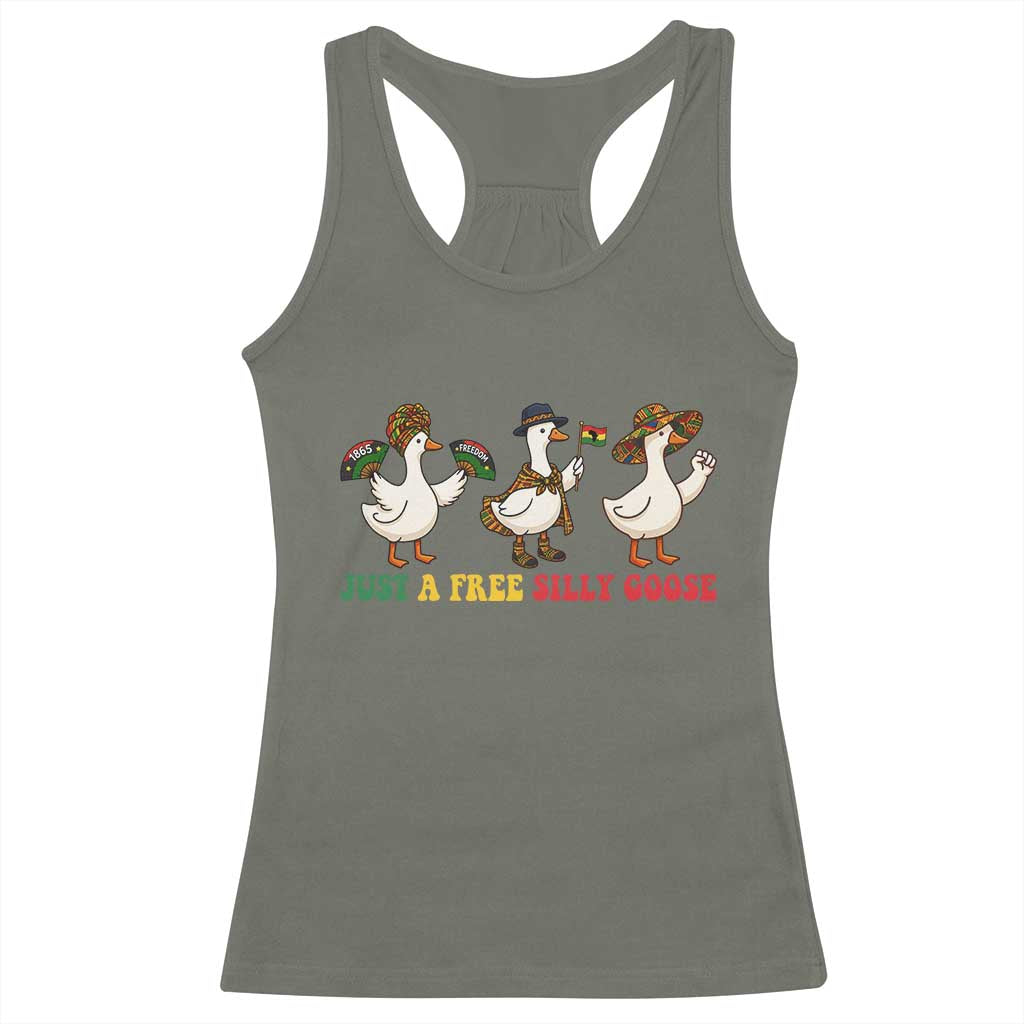Funny Just A Free Silly Goose Racerback Tank Top Juneteenth Freedom Day