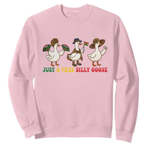 Funny Just A Free Silly Goose Sweatshirt Juneteenth Freedom Day TS12 Light Pink Print Your Wear