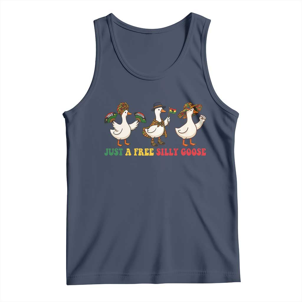 Funny Just A Free Silly Goose Tank Top Juneteenth Freedom Day TS12 Navy Print Your Wear