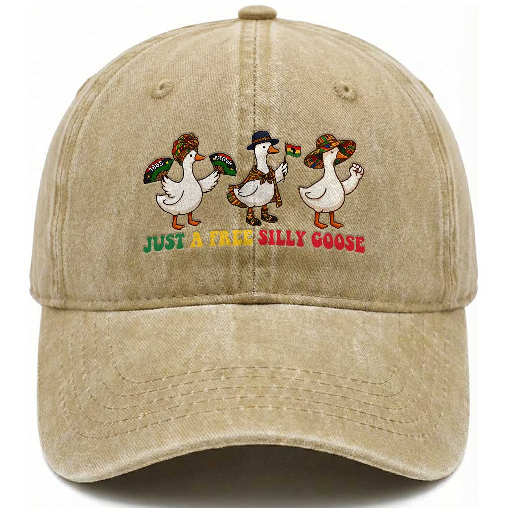 Funny Just A Free Silly Goose Washed Cotton Baseball Cap Juneteenth Freedom Day