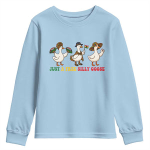 Funny Just A Free Silly Goose Youth Sweatshirt Juneteenth Freedom Day TS12 Light Blue Print Your Wear