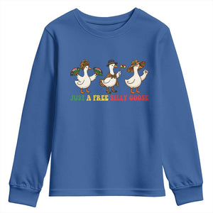 Funny Just A Free Silly Goose Youth Sweatshirt Juneteenth Freedom Day TS12 Royal Blue Print Your Wear