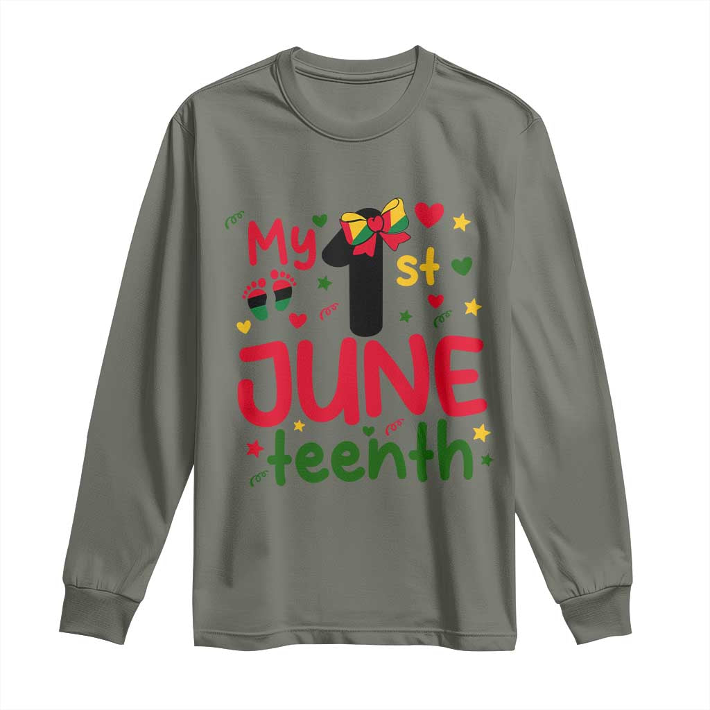 My First Juneteenth Long Sleeve Shirt African American Baby Freedom Day TS12 Military Green Print Your Wear