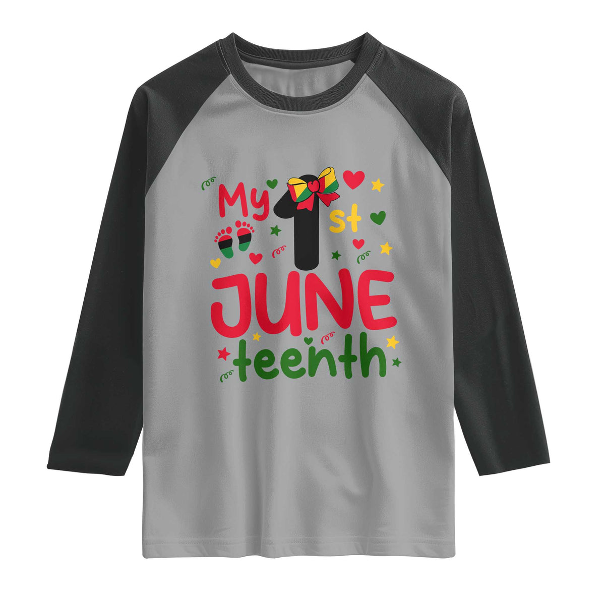 My First Juneteenth Raglan Shirt African American Baby Freedom Day TS12 Sport Gray Black Print Your Wear