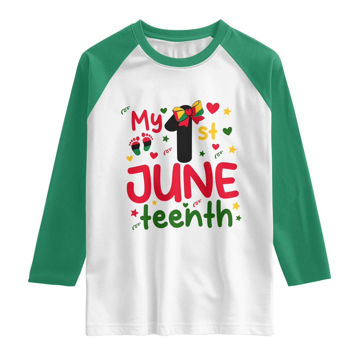 My First Juneteenth Raglan Shirt African American Baby Freedom Day TS12 White Kelly Green Print Your Wear