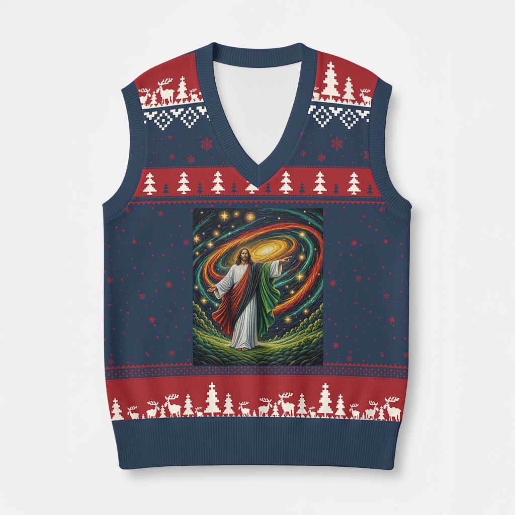Black Jesus Juneteenth V-Neck Knit Sweater Vest African American Christian Pride TS12 Navy Red Print Your Wear