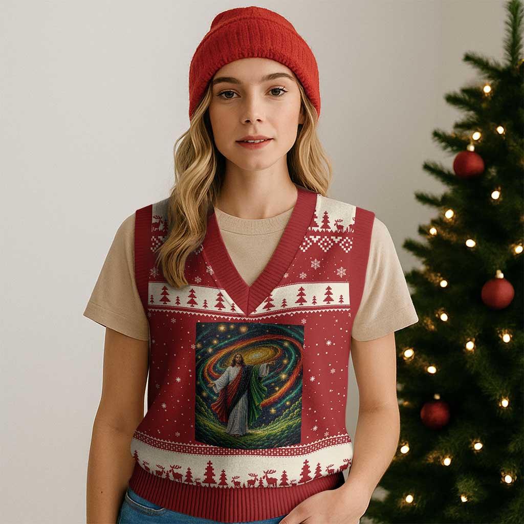 Black Jesus Juneteenth V-Neck Knit Sweater Vest African American Christian Pride TS12 Red Beige Print Your Wear