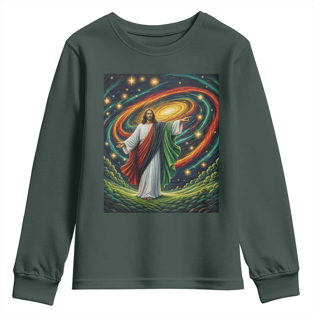 Black Jesus Juneteenth Youth Sweatshirt African American Christian Pride TS12 Dark Forest Green Print Your Wear