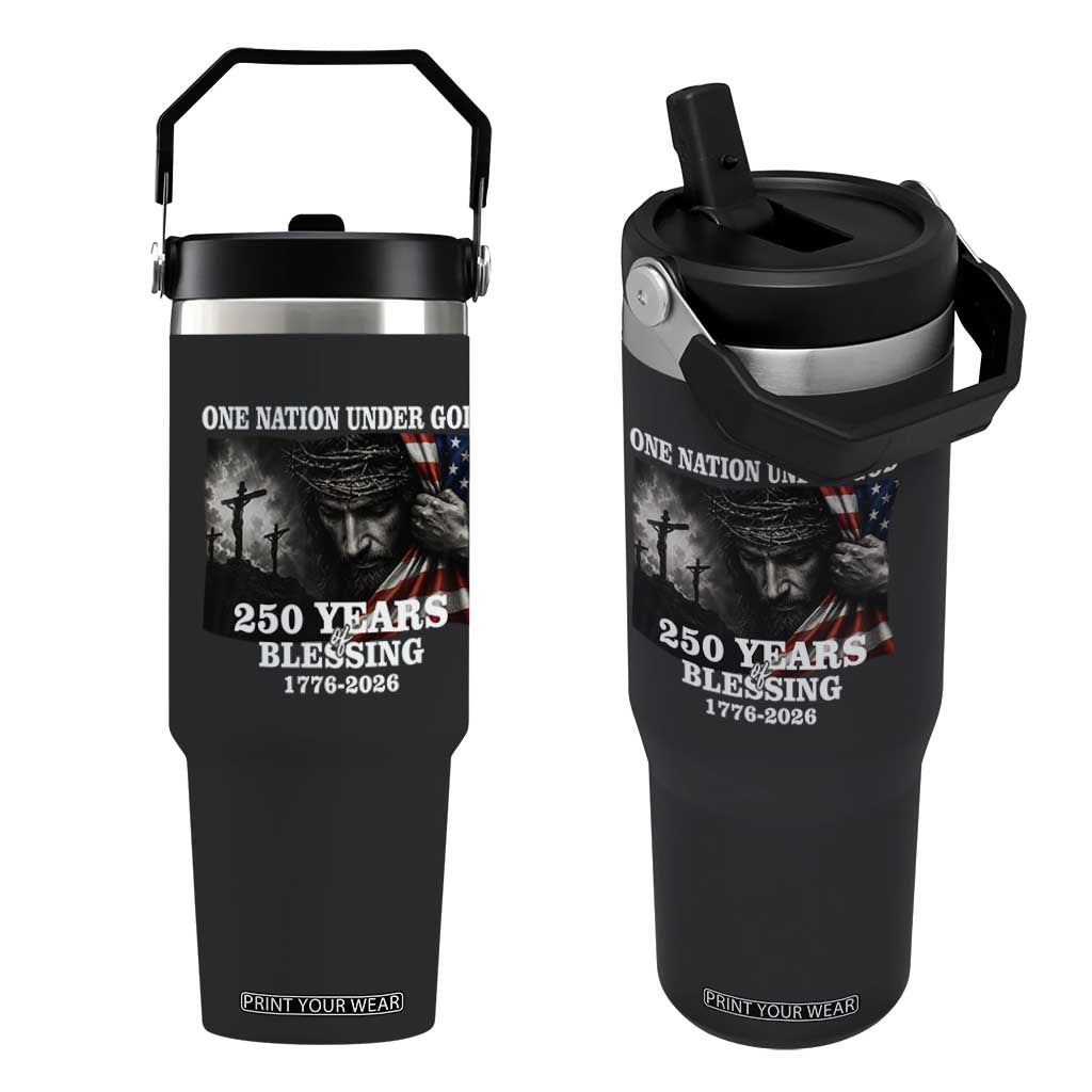 One Nation Under God 250th Anniversary Flip Straw Tumbler American Patriotic Faith TS12 One Size: 30 oz Black Print Your Wear