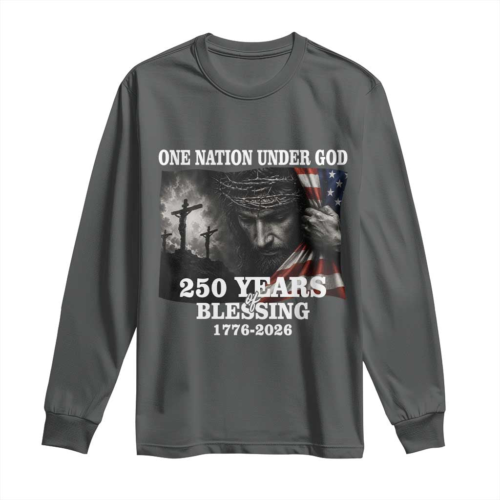 One Nation Under God 250th Anniversary Long Sleeve Shirt American Patriotic Faith TS12 Dark Heather Print Your Wear