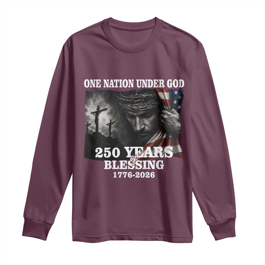 One Nation Under God 250th Anniversary Long Sleeve Shirt American Patriotic Faith TS12 Maroon Print Your Wear