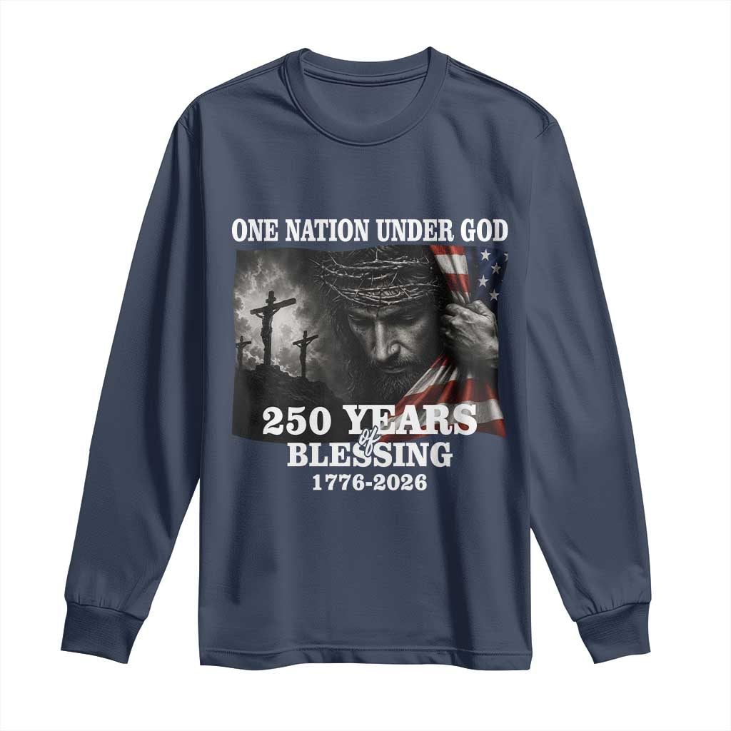 One Nation Under God 250th Anniversary Long Sleeve Shirt American Patriotic Faith TS12 Navy Print Your Wear